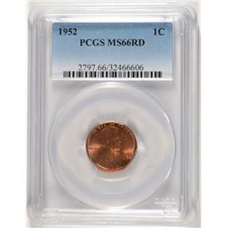 1952 LINCOLN CENT, PCGS MS-66 RED