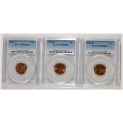 LOT OF ( 3 ) PCGS GRADED MS-66 RED LINCOLN CENTS: 1944, 1953-D & 1956-D