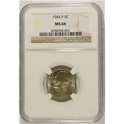 1945-P SILVER JEFFERSON NICKEL, NGC MS-66