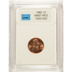 1962 LINCOLN CENT, CCGS MS-67 RED  LISTS FOR $2500.00