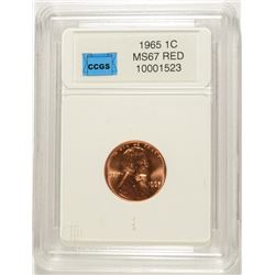 1965 LINCOLN CENT, CCGS MS-67 RED  LISTS FOR $600.00