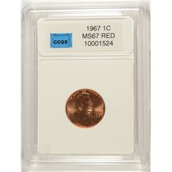 1967 LINCOLN CENT, CCGS MS-67 RED  LISTS FOR $800.00
