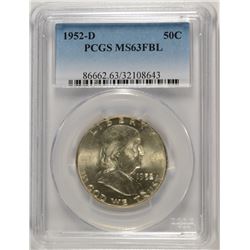 1952-D FRANKLIN HALF DOLLAR, PCGS MS-63 FBL