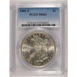 1881-S MORGAN SILVER DOLLAR, PCGS MS-63