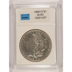 1892-O MORGAN SILVER DOLLAR, CCGS AU-50