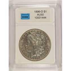 1896-O MORGAN SILVER DOLLAR, CCGS AU-50