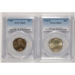1949-P,D WASHINGTON QUARTERS PCGS MS-65