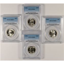 LOT OF ( 4 ) 1950 WASHINGTON QUARTERS, PCGS MS-65