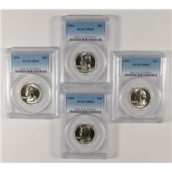 LOT OF ( 4 ) 1953 WASHINGTON QUARTERS, PCGS MS-65