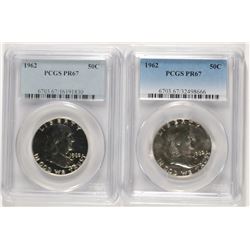 ( 2 ) 1962 FRANKLIN HALF DOLLARS, PCGS PROOF-67