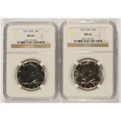 ( 2 ) 1967 SMS KENNEDY HALF DOLLARS, NGC MS-66