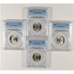 ( 4 ) 1954 WASHINGTON QUARTERS, PCGS MS-65