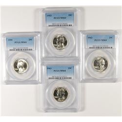 ( 4 ) PCGS GRADED MS-64 WASHINGTON QUARTERS: 1950, 53,  & 2-1963,