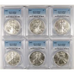 2002, 2003, 2004, 2005, 2006 & 2007 AMERICAN SILVER EAGLES, PCGS MS-69 NICE RUN!
