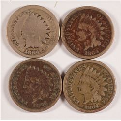 (4) 1964 CN INDIAN HEAD CENTS