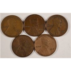 (5) 1915-S LINCOLN CENTS