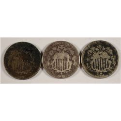 (3) SHIELD NICKELS (1866, 1873 & 1874)