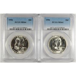 ( 2 ) 1956 FRANKLIN HALF DOLLARS, PCGS MS-64