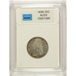 1838 BUST QUARTER, CCGS AU-53