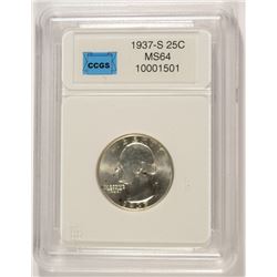 1937-S WASHINGTON QUARTER, CCGS MS-64