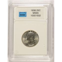 1938 WASHINGTON QUARTER, CCGS MS-65