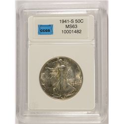 1941-S WALKING LIBERTY HALF DOLLAR, CCGS MS-63