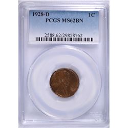 1928-D LINCOLN CENT PCGS MS-62 BN