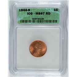 1944-S LINCOLN CENT, ICG MS-67 RED