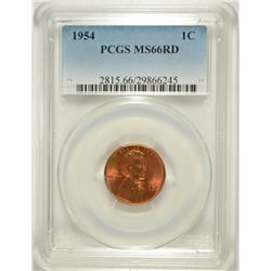 1954 LINCOLN CENT, PCGS MS-66 RED!  RARE!!
