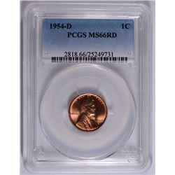 1954-D LINCOLN CENT, PCGS MS-66 RED!