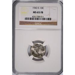 1943-S MERCURY DIME, NGC MS-65 FULL BANDS