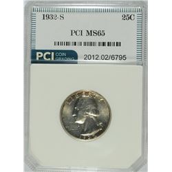 1932-S WASHINGTON QUARTER, PCI MS-65