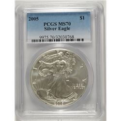 2005 AMERICAN SILVER EAGLE, PCGS MS-70 RARE LISTS IN PCGS PRICE GUIDE AT $700.00