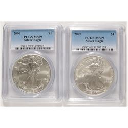 2006 & 2007 AMERICAN SILVER EAGLES, PCGS MS-69