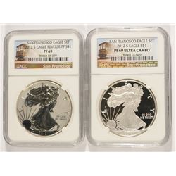 2012-S AMERICAN SILVER EAGLE SET, NGC REVERSE PROOF PF-69 & PF-69 ULTRA CAMEO
