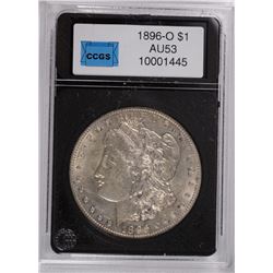 1896-O MORGAN SILVER DOLLAR, CCGS AU-53