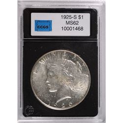 1925-S PEACE SILVER DOLLAR, CCGS MS-62
