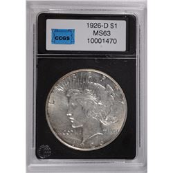 1926-D PEACE SILVER DOLLAR, CCGS  MS-63