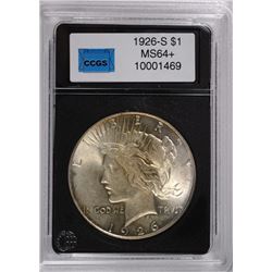1926-S PEACE SILVER DOLLAR, CCGS MS-64+