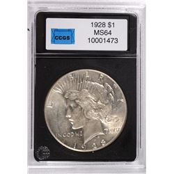 1928 PEACE SILVER DOLLAR, CCGS MS-64