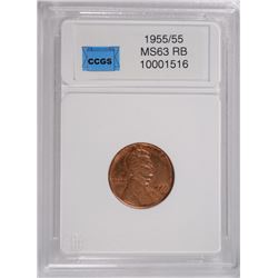 1955/55 LINCOLN CENT, CCGS MS-63 RB