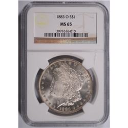 1883-O MORGAN SILVER DOLLAR, NGC MS-65 GEM, SUPERB!