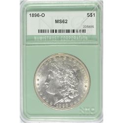 1896-O MORGAN SILVER DOLLAR, NTC MS-62  crack in the holder
