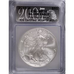 2007-W AMERICAN SILVER EAGLE ICG SP-70 FIRST DAY OF ISSUE
