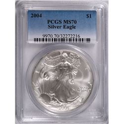 2004 AMERICAN SILVER EAGLE, PCGS MS-70!