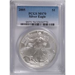 2005 AMERICAN SILVER EAGLE, PCGS MS-70 RARE LISTS IN PCGS PRICE GUIDE AT $700.00
