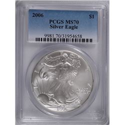 2006 AMERICAN SILVER EAGLE, PCGS MS-70 PERFECT!