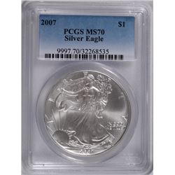 2007 AMERICAN SILVER EAGLE, PCGS MS-70 PERFECT!