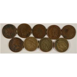 (9) INDIAN HEAD CENTS (1859, 1860, 1862, 1864 BR, 1864-L, 1866,1867, 1868, 1873)