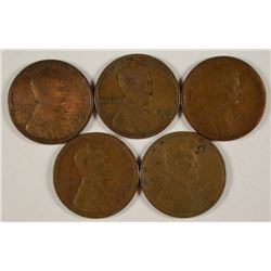 (5) 1910-S LINCOLN CENTS